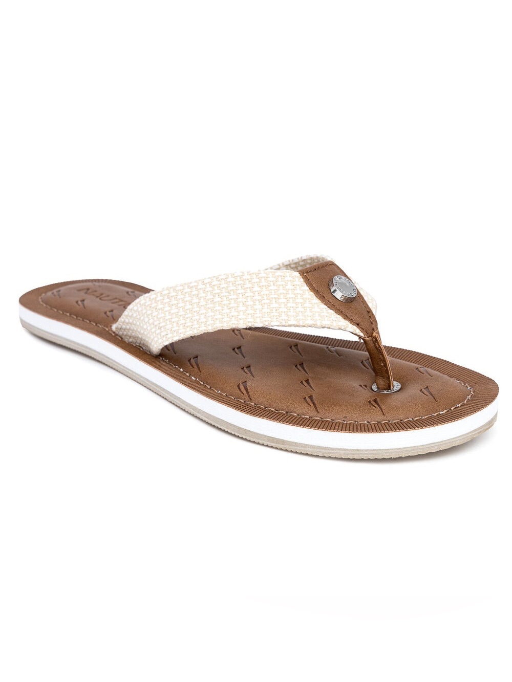 Nautica Cream Woven Strap Brown Footbed Flip Flop Sandal